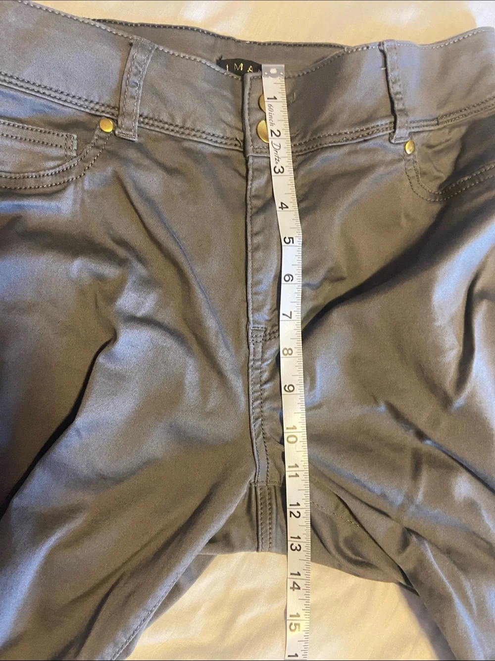 IMAN Gray Slim Pants with Gold-Tone Accents